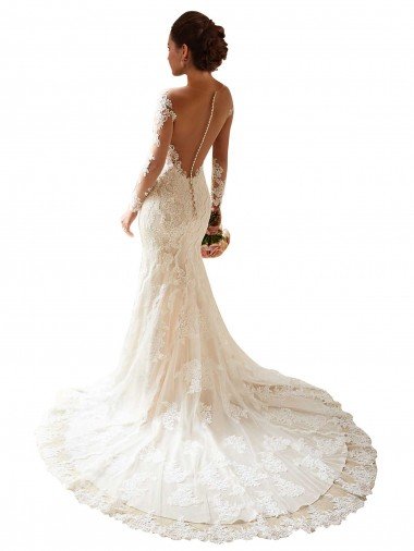 Affordable Long Sleeves Maermaid Sweetheart Lace Wedding Dress UK