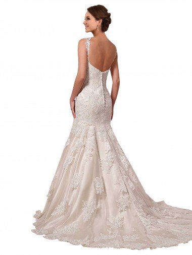 Affordable Open Back Mermaid Tulle Wedding Dress with Lace Bodice UK