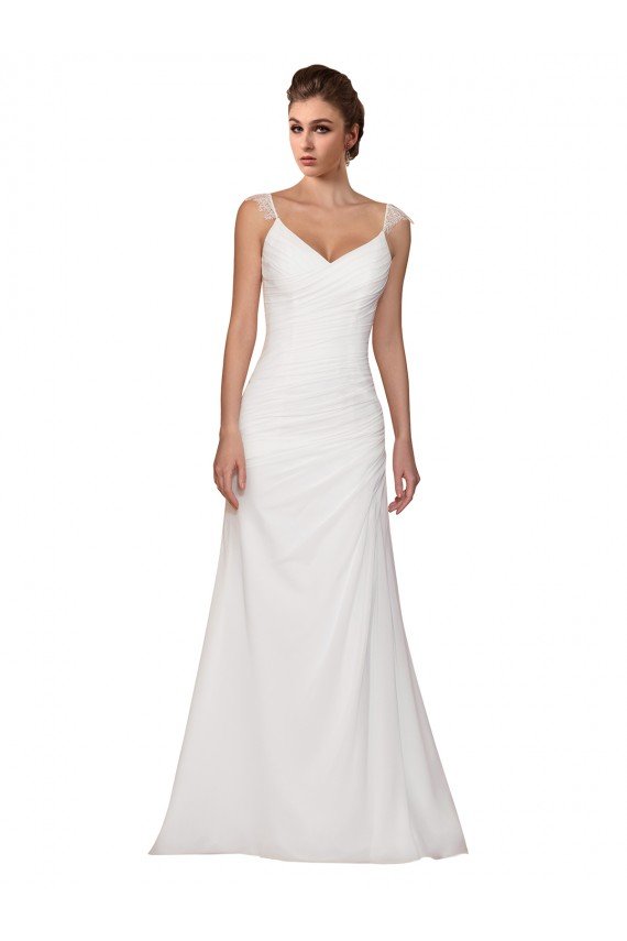 Affordable V-Neck Sheath Chiffon Wedding Dress with Straps UK