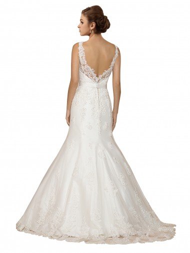 Affordable Sweethart V-Neckline Lace Wedding Dress with Shoulder Straps UK