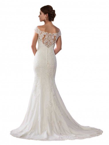 Affordable Modern Off the Shoulder Mermaid Lace Wedding Dress UK