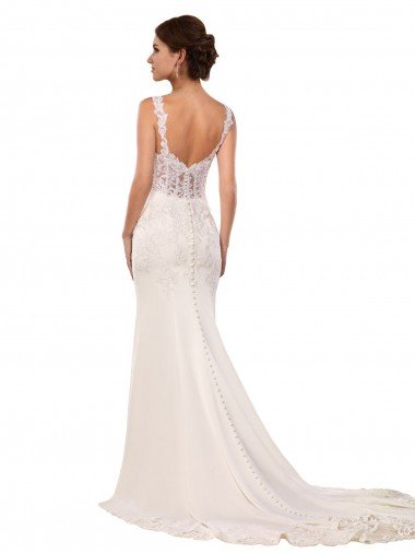 Affordable V-Neck Mermaid Crepe Wedding Dress with Lace Bodice UK