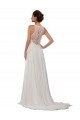 Affordable Illusion Neck A-Line Lace and Chiffon Beach Wedding Dress UK