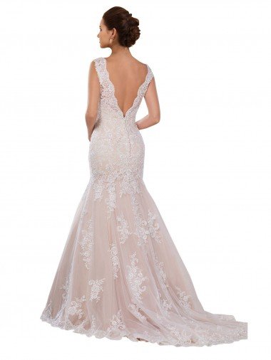 Affordable Classic Fit and Flare V-Neck Mermaid Lace Wedding Dress UK