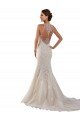 Affordable High Neck Mermaid Lace Wedding Dress with Illusion Back UK
