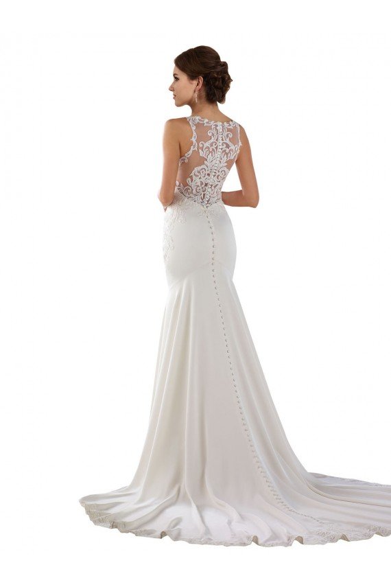 Affordable Modern High Neck Sheath Wedding Dress with Lace Bodice UK