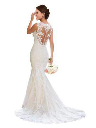 Affordable V-Neck Mermaid Vintage Lace Wedding Dress UK