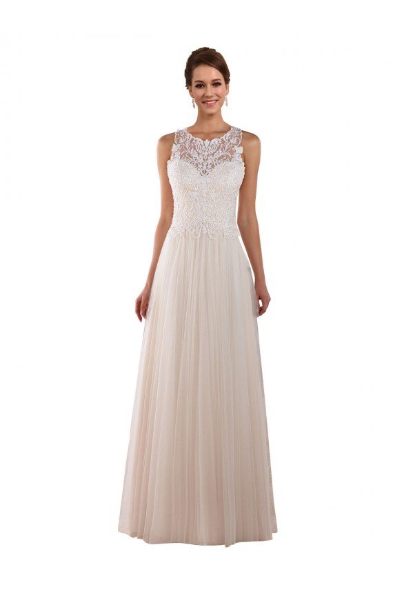 Affordable High Neck A-Line Tulle Wedding Dress with Lace Back UK
