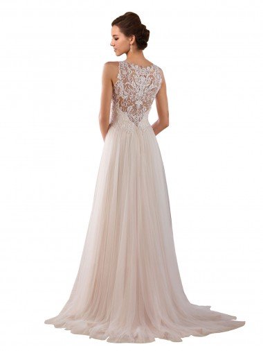 Affordable High Neck A-Line Tulle Wedding Dress with Lace Back UK