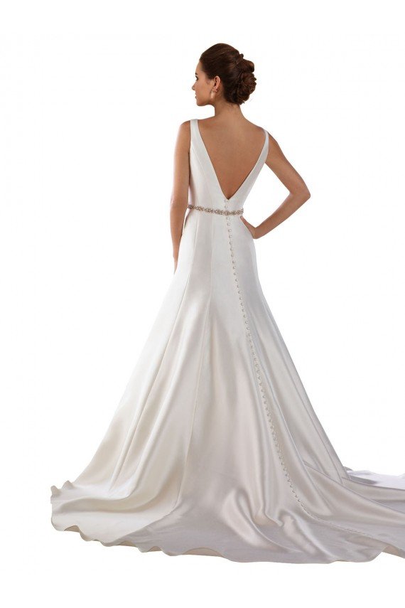 Affordable Modern Boat Neck Mermaid Satin Wedding Dress with Deep V-Back UK