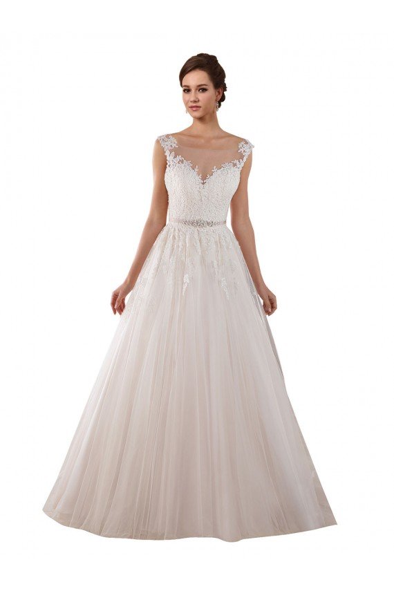 Affordable Illusion Sweetheart Neck Ball Gown Tulle Wedding Dress with Lace Bodice UK