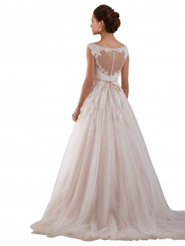 Affordable Illusion Sweetheart Neck Ball Gown Tulle Wedding Dress with Lace Bodice UK