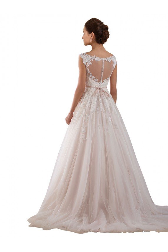 Affordable Illusion Sweetheart Neck Ball Gown Tulle Wedding Dress with Lace Bodice UK