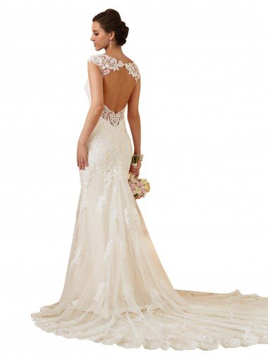Affordable Modern Chapel Train Sweetheart Mermaid Lace Wedding Dress with Keyhole Back UK