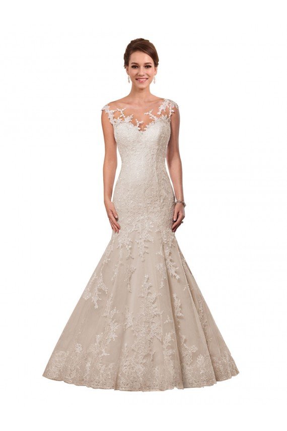 Affordable Fit and Flare Illusion Neck Lace Wedding Dress UK