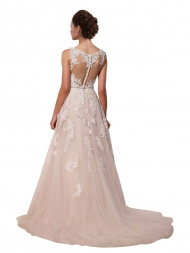 Affordable Sweetheart A-Line Tulle Wedding Dress with Lace Illusion Back UK