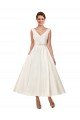 Affordable V-Neck A-Line Short Ankle Length Satin Wedding Dress UK