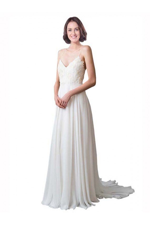 Affordable Spaghetti Straps V-Neck A-Line Chiffon Beach Wedding Dress UK