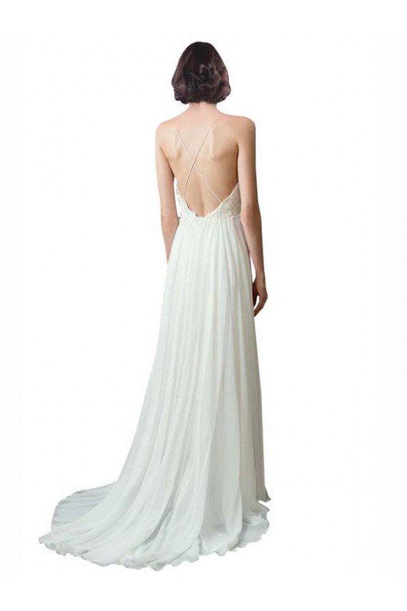 Affordable Spaghetti Straps V-Neck A-Line Chiffon Beach Wedding Dress UK