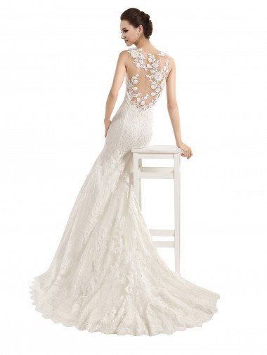 Affordable Illusion Neck Mermaid All Over Lace Wedding Dress UK