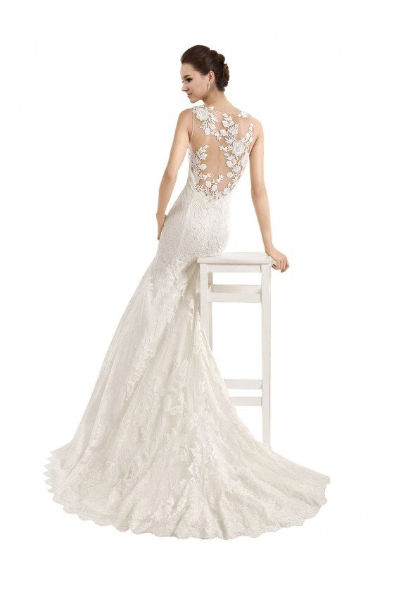Affordable Illusion Neck Mermaid All Over Lace Wedding Dress UK