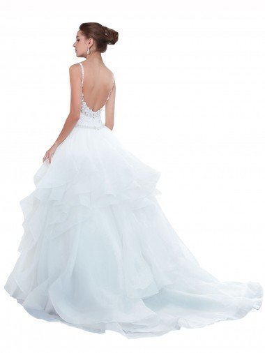 Affordable Spaghetti Straps Ball Gown Beach Wedding Dress with Lace Bodice UK