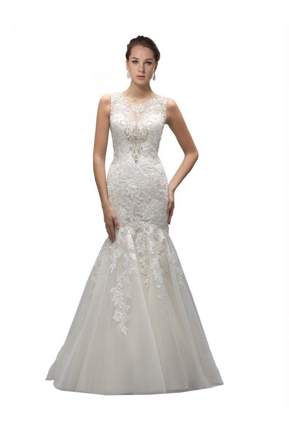 Affordable Illusion High Neck Mermaid Lace Wedding Dress UK