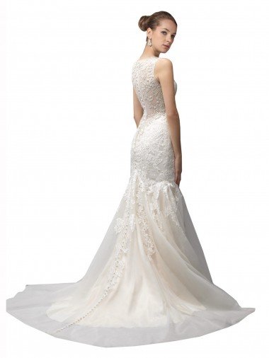 Affordable Illusion High Neck Mermaid Lace Wedding Dress UK