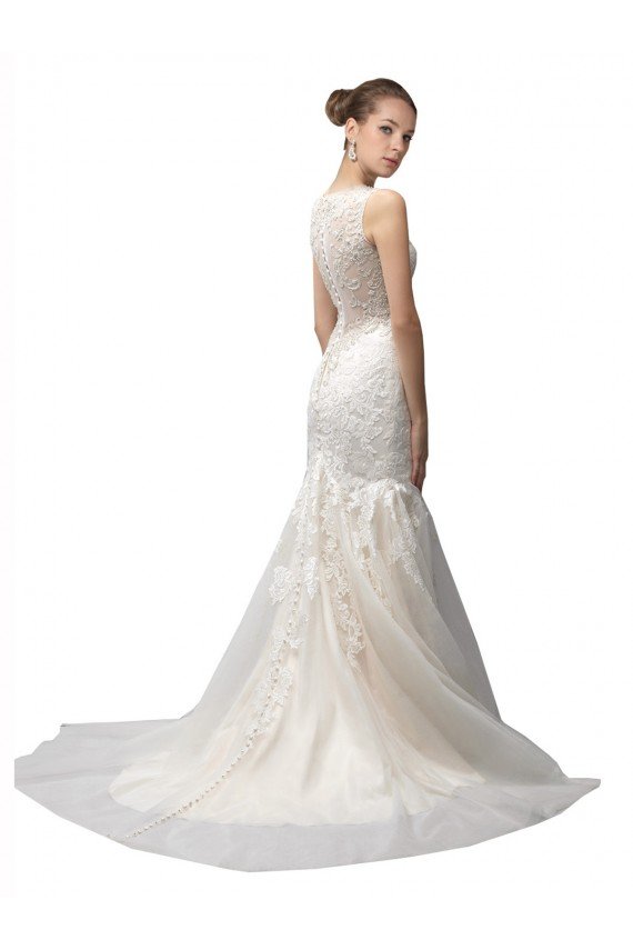 Affordable Illusion High Neck Mermaid Lace Wedding Dress UK