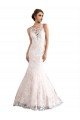 Affordable Illusion Neck Fit and Flare Tulle Wedding Dress with All Over Lace UK