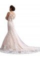 Affordable Illusion Neck Fit and Flare Tulle Wedding Dress with All Over Lace UK