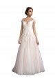 Affordable Illusion Cap Sleeves A-Line Tulle Beach Wedding Dress with Lace Bodice UK