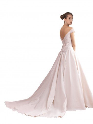 Affordable Off the Shoulder Sweetheart Ball Gown Satin Wedding Dress UK