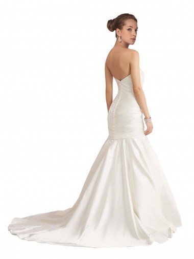 Affordable Strapless Mermaid Ruched Satin Beach Wedding Dress with Low Back UK