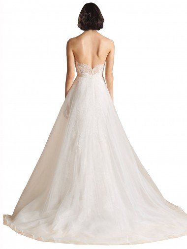 Affordable Strapless Sweetheart Lace Bodice A-Line Organza Wedding Dress UK