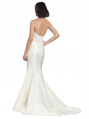Affordable Trumpet Satin Wedding Dress with Sweetheart Lace Bodice UK