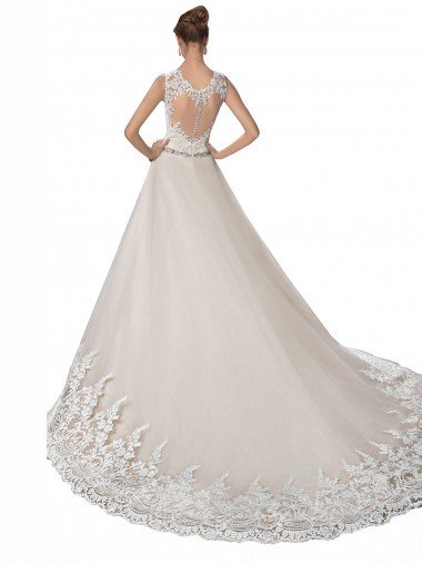 Affordable Sweetheart Cap Sleeves Tulle Lace Wedding Dress UK