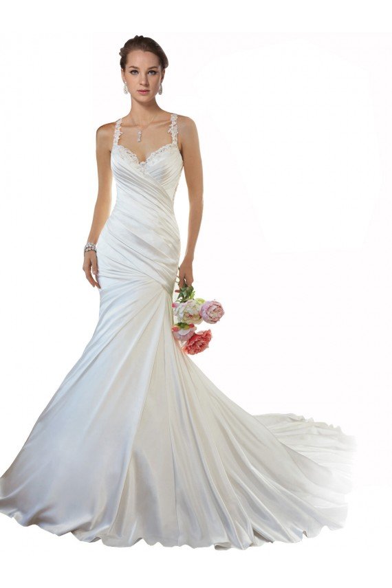 Affordable Sweetheart Mermaid Satin Beach Wedding Dress with Illusion Lace Back UK