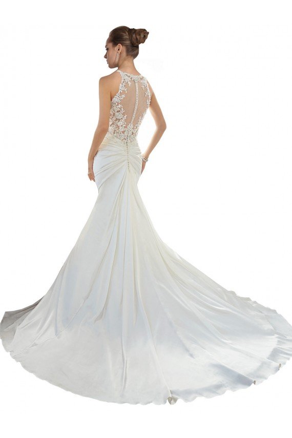 Affordable Sweetheart Mermaid Satin Beach Wedding Dress with Illusion Lace Back UK
