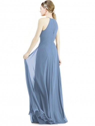 Affordable Keyhole Halter Chiffon Maxi Bridesmaid Dress UK