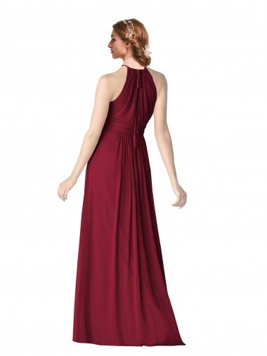 Affordable Halter Neck Chiffon Bridesmaid Dress with Shirred Bodice UK
