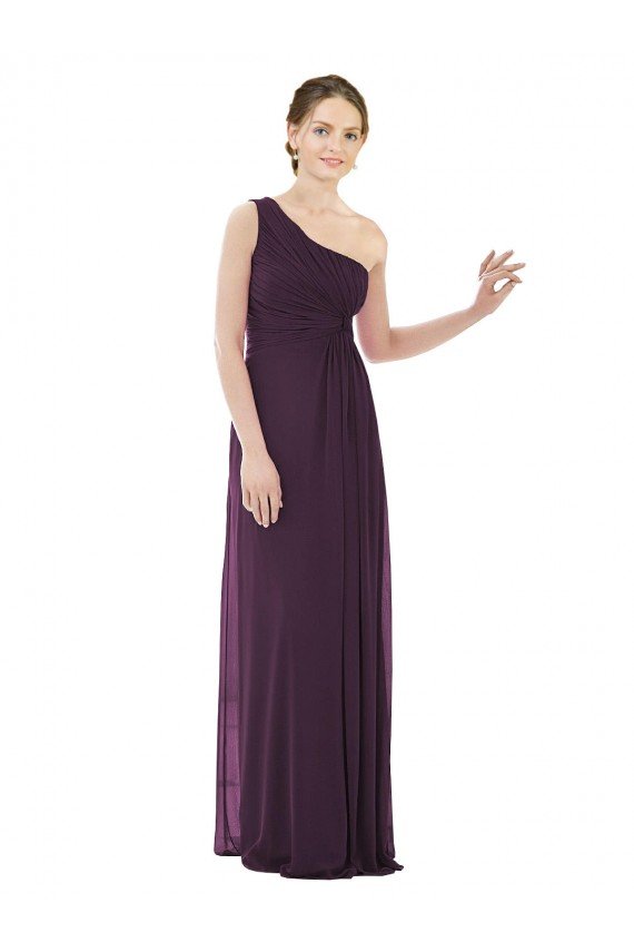 Affordable Draped One Shoulder Full Length Chiffon Bridesmaid Dress UK