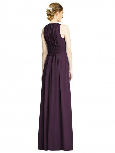 Affordable Long Chiffon V-Neck Bridesmaid Dress with Shirred Bodice UK