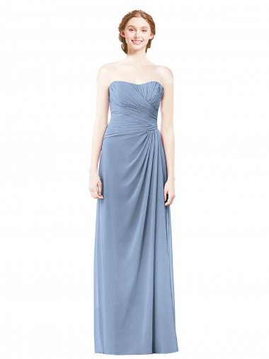 Affordable Strapless Long Chiffon Bridesmaid Dress with Sweetheart Neckline UK