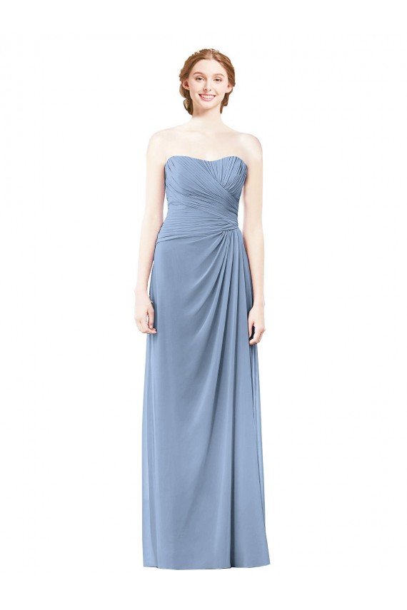 Affordable Strapless Long Chiffon Bridesmaid Dress with Sweetheart Neckline UK