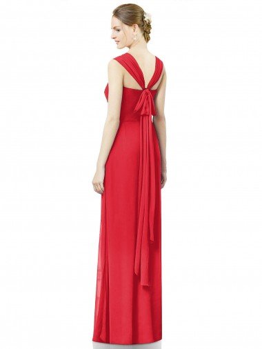 Affordable Long Chiffon Bridesmaid Gown with Neckline Straps UK