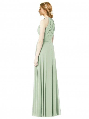 Affordable Halter Neckline Long Chiffon Bridesmaid Dress with Side Bow UK