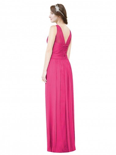 Affordable Sleeveless V-Neck Long Chiffon Bridesmaid Dress with V-Back UK