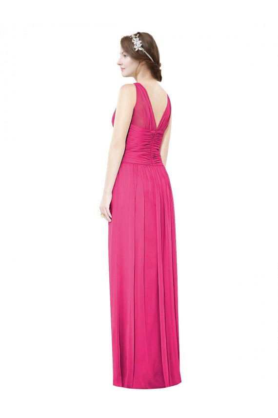Affordable Sleeveless V-Neck Long Chiffon Bridesmaid Dress with V-Back UK