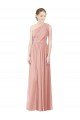 Affordable One Shoulder Long Chiffon Bridesmaid Dress with Shirred Waistband UK